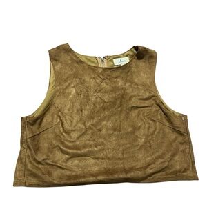 Brown Fall Suede Sleeveless Tank Top Size Large Western Crop Layer Boho Autumn